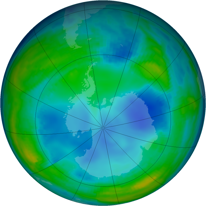 Antarctic ozone map for 25 July 1997